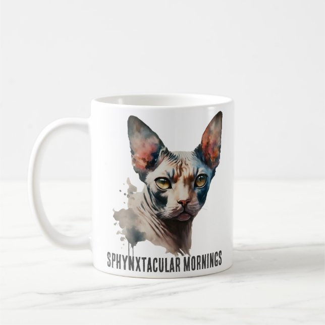 Watercolor Sphynx Cat Portrait Mug (Left)