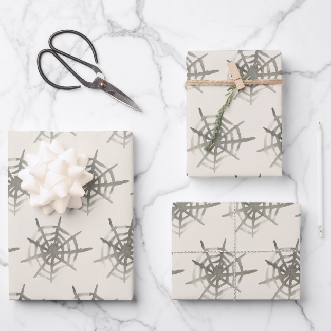 Watercolor Spider Web Pattern Neutral Wrapping Paper Sheet (Front)