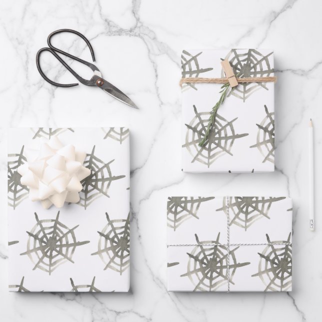 Watercolor Spider Web Pattern Wrapping Paper Sheet (Front)