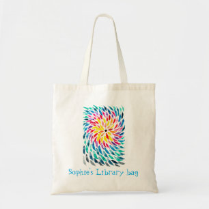 Watercolor spiral rainbow library name tote bag