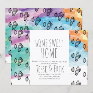 Watercolor Splash Cactus Plants Housewarming Party Invitation