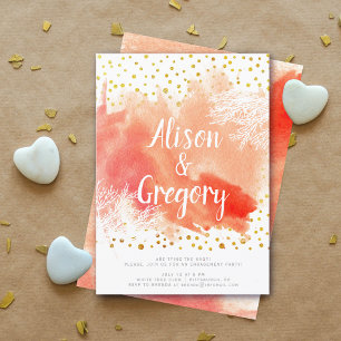 Watercolor splash coral reef confetti engagement invitation