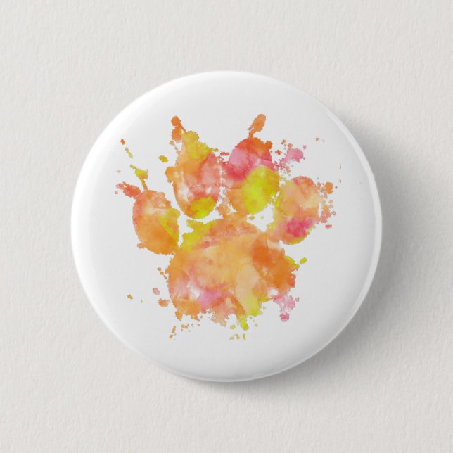 Watercolor Splash Dog Paw Print 6 Cm Round Badge (Front)
