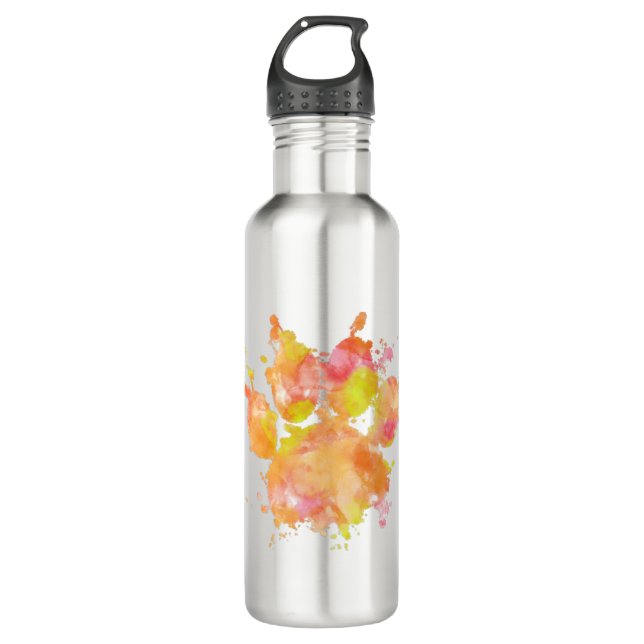 Watercolor Splash Dog Paw Print 710 Ml Water Bottle (Front)