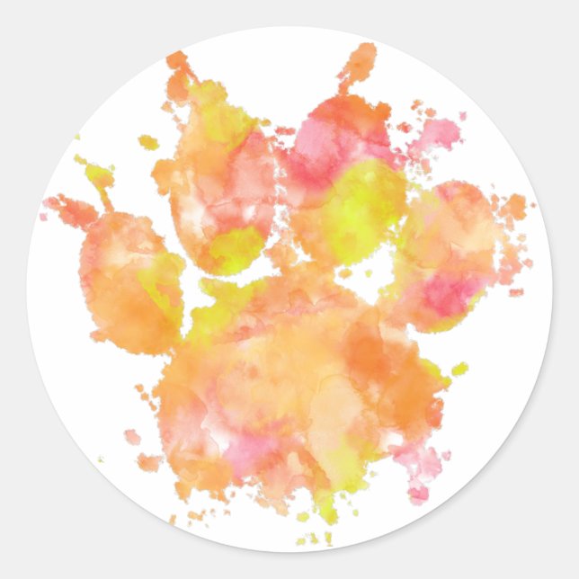 Watercolor Splash Dog Paw Print Classic Round Sticker (Front)