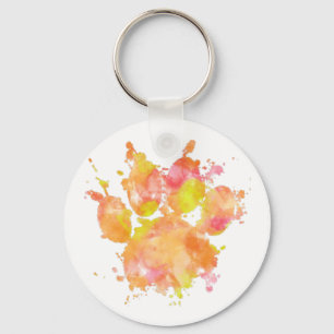 Watercolor Splash Dog Paw Print Key Ring