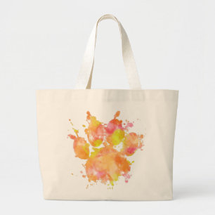 Watercolor Splash Dog Paw Print Large Tote Bag