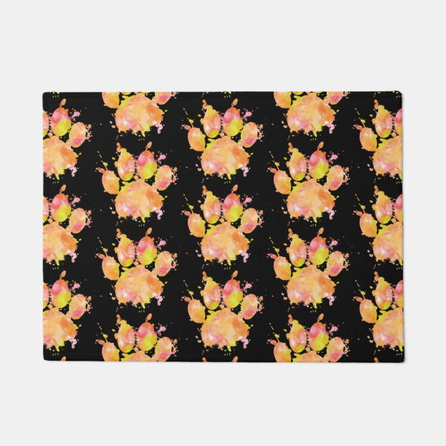 Watercolor Splash Dog Paw Print Pattern  Doormat (Front)