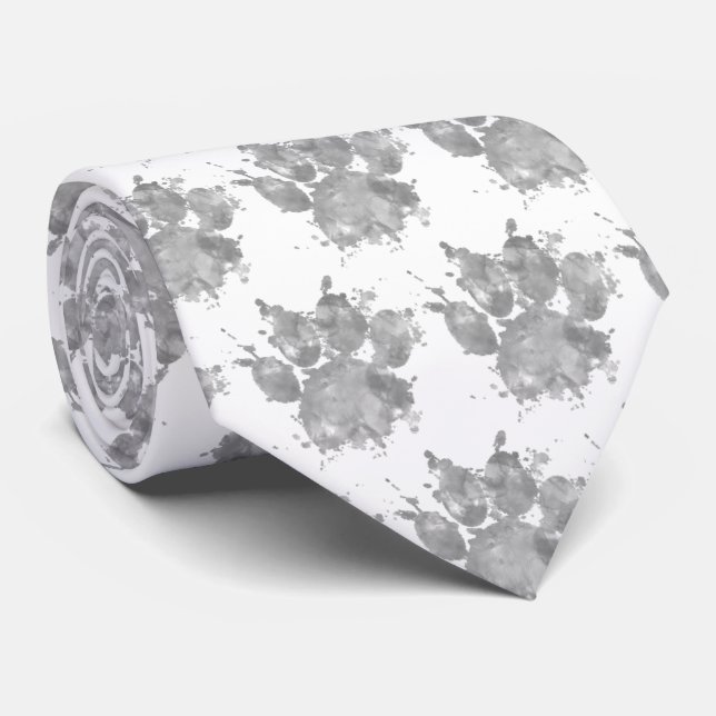 Watercolor Splash Dog Paw Print Pattern Neck Tie (Rolled)