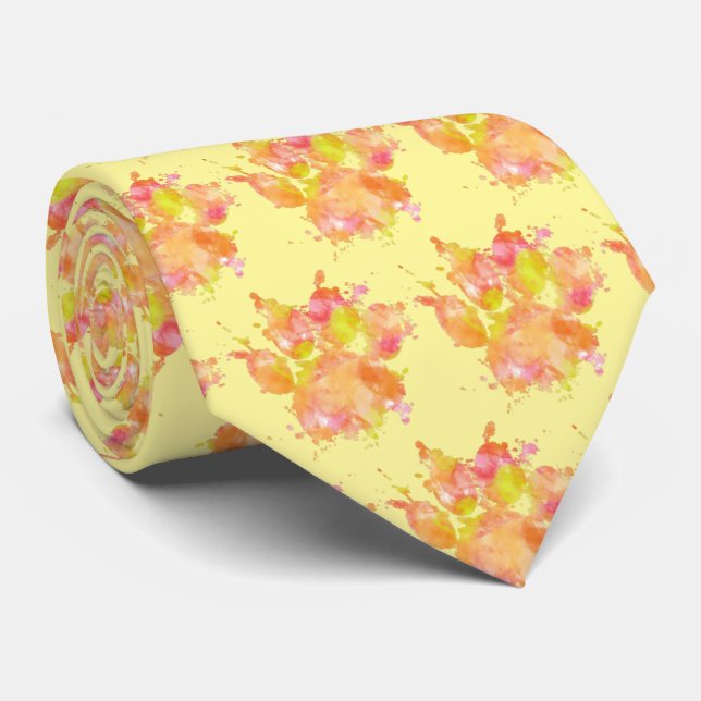Watercolor Splash Dog Paw Print Pattern Yellow Tie (Rolled)
