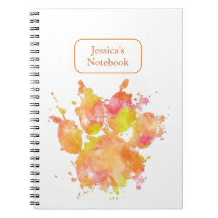 Watercolor Splash Dog Paw Print Pet Lover Notebook