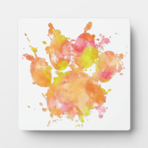 Watercolor Splash Dog Paw Print Plaque