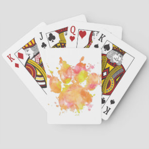 Watercolor Splash Dog Paw Print Playing Cards