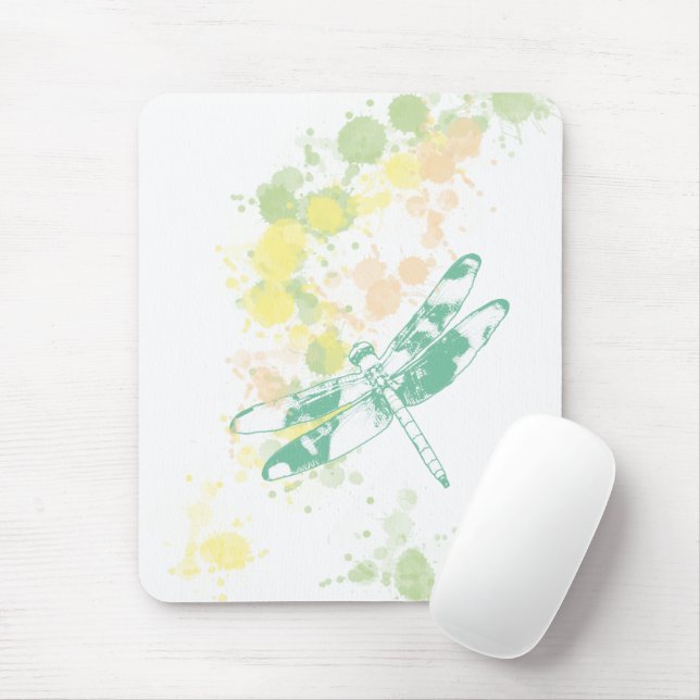 Watercolor Splash Dragonfly Mouse Pad (With Mouse)