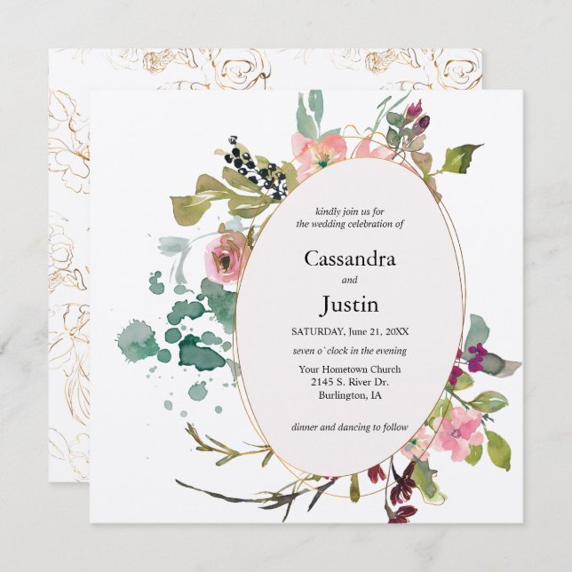 Watercolor Splash Floral Invitation (Front/Back)