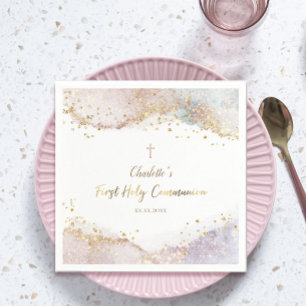 watercolor splash glitter First Communion Napkin