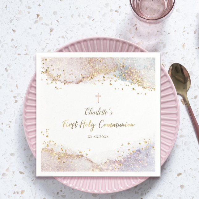 watercolor splash glitter First Communion Napkin (Creator Uploaded)