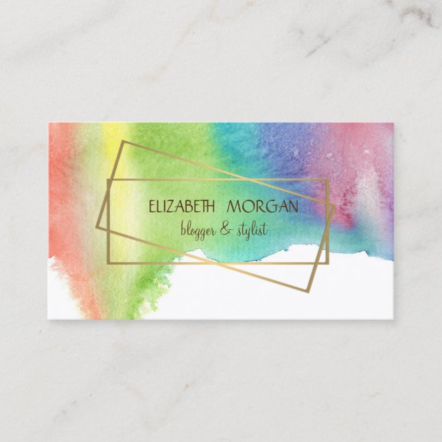 Watercolor Splash, Gold Frame Business Card (Front)