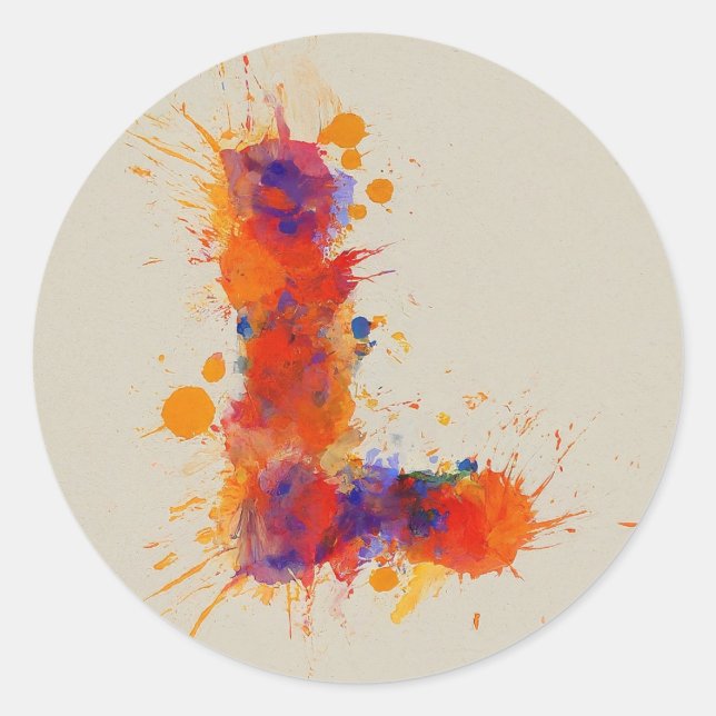 Watercolor Splash L Classic Round Sticker (Front)