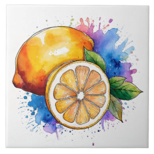 Watercolor Splash Lemons Ceramic Tile