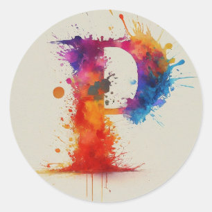 Watercolor Splash P Classic Round Sticker