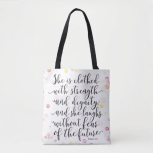 Watercolor Splash Proverbs 31:25 Tote Bag