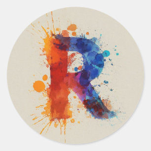 Watercolor Splash R Classic Round Sticker
