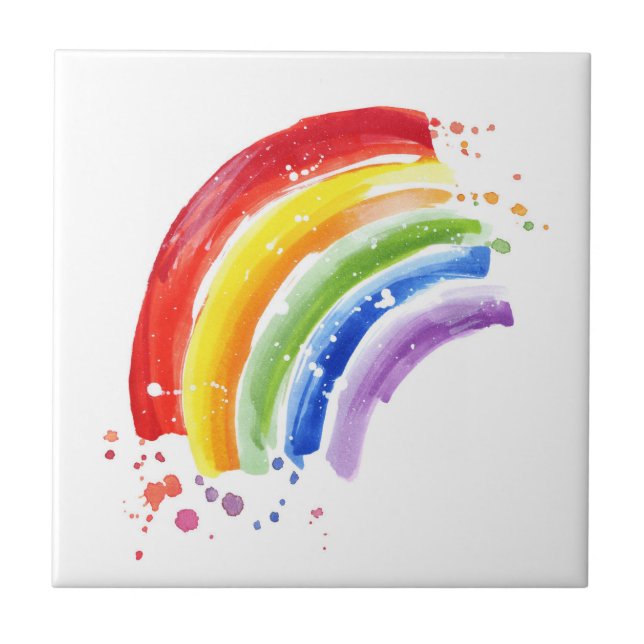 Watercolor Splash Rainbow Ceramic Tile (Front)