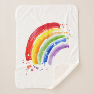 Watercolor Splash Rainbow Sherpa Blanket