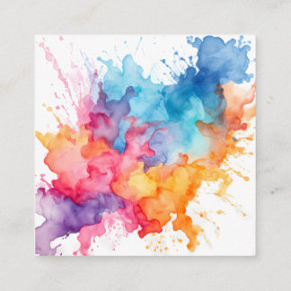 Watercolor Splash Rainbow Square Business Card