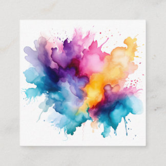 Watercolor Splash Rainbow Square Business Card