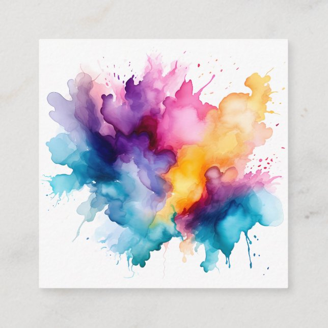 Watercolor Splash Rainbow Square Business Card (Back)