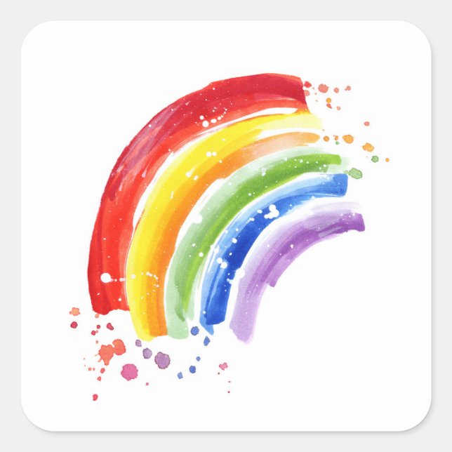 Watercolor Splash Rainbow Square Sticker (Front)
