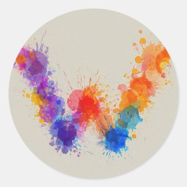 Watercolor Splash W Classic Round Sticker (Front)
