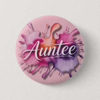 Watercolor Splash with Auntee typography  6 Cm Round Badge