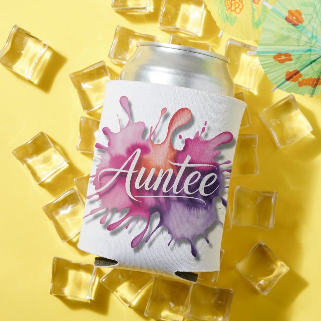 Watercolor Splash with Auntee typography  Can Cooler (In Situ Summer)