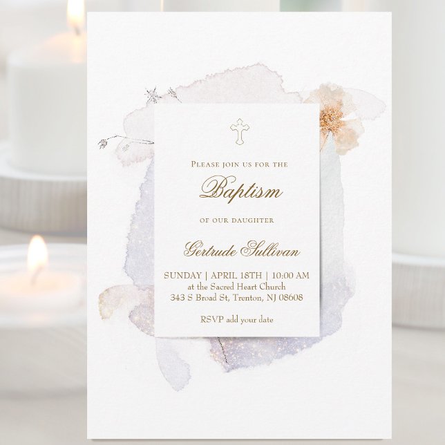 watercolor splashes and flowers n7 | Baptism Invitation (Creator Uploaded)