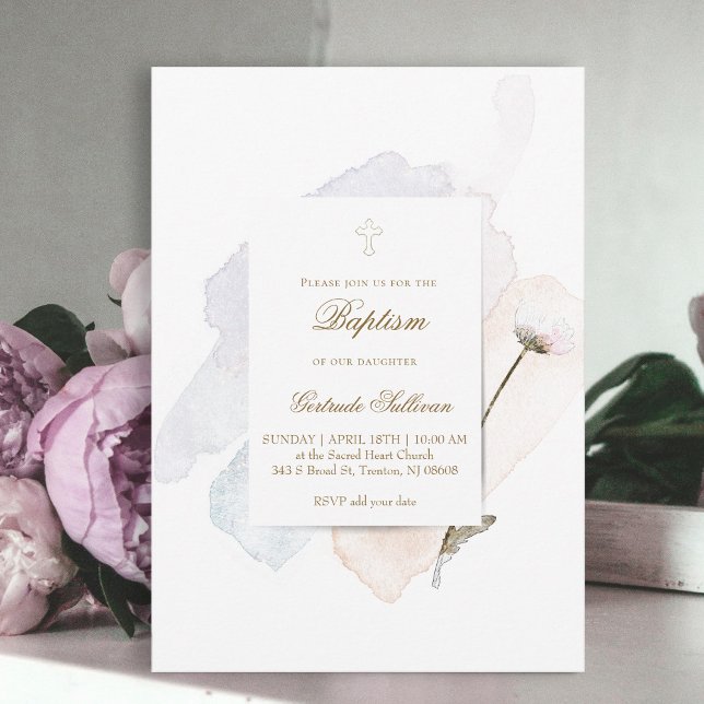watercolor splashes and flowers n8 | Baptism Invitation (Creator Uploaded)