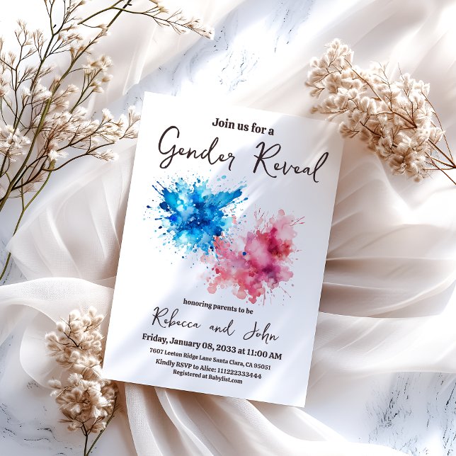 Watercolor Splashes Boy or Girl Gender Reveal Invitation (Creator Uploaded)