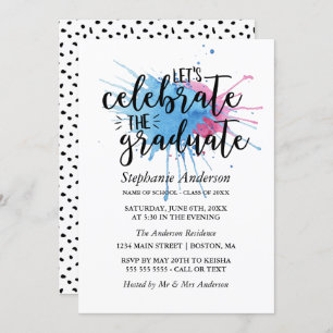 Watercolor Splashes   Celebrate the Graduate Invitation