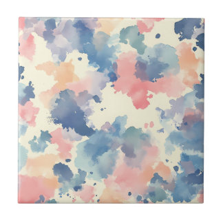 Watercolor Splashes Pink Blue  Ceramic Tile