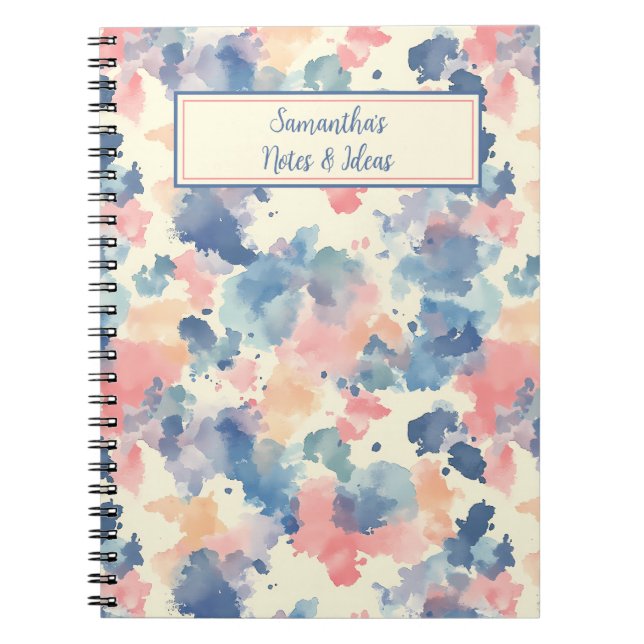Watercolor Splashes Pink Blue  Notebook (Front)