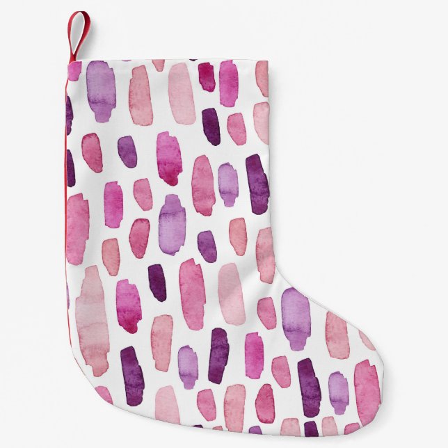 Watercolor Splashes: Pink, Purple Pattern. Small Christmas Stocking (Front)