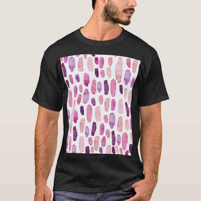Watercolor Splashes: Pink, Purple Pattern. T-Shirt (Front)