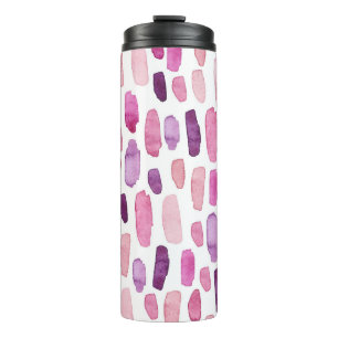 Watercolor Splashes: Pink, Purple Pattern. Thermal Tumbler