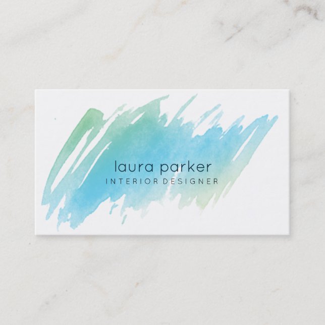 Watercolor Splatter Beach Teal Modern Chic Business Card (Front)