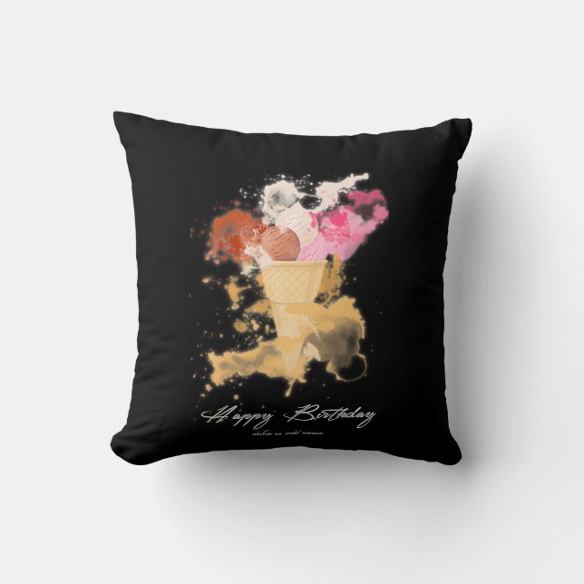 Watercolor Splatter Birthday Ice-cream Cushion (Front)