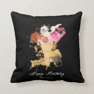 Watercolor Splatter Birthday Ice-cream Cushion