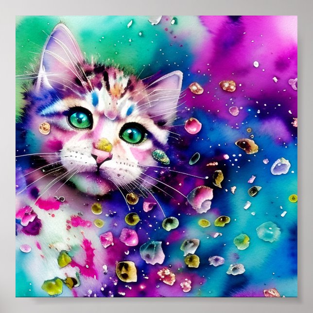 Watercolor splatter Kitty Poster (Front)