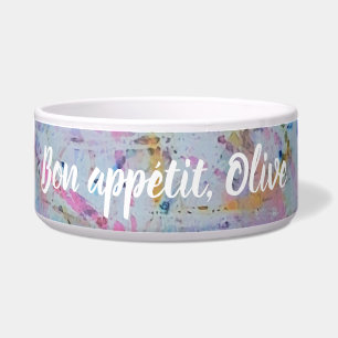 Watercolor Splatter Pet Bowl: Bon Appetit